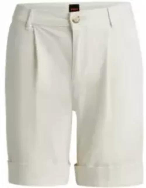 Relaxed-fit high-rise shorts in stretch cotton- White Women's Be Your Own BOS