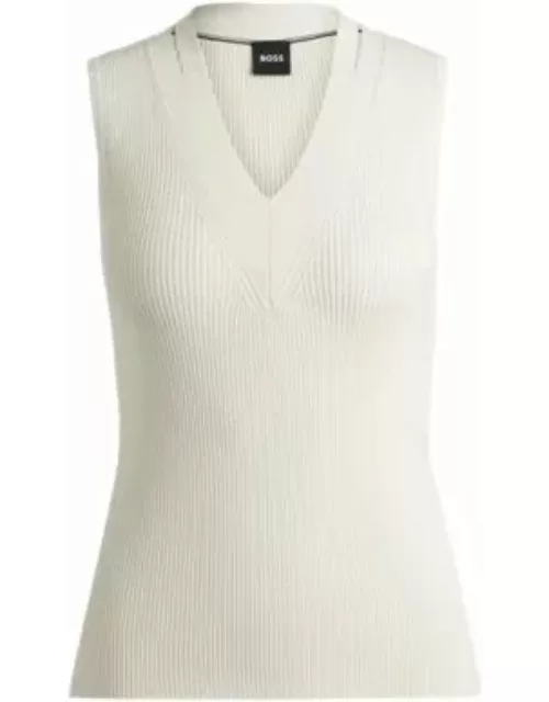 Sleeveless knitted top with cut-out details- White Women's Casual Top
