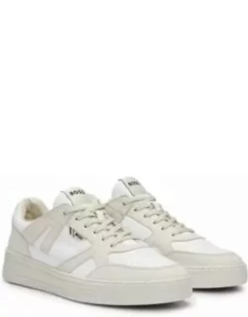 Mixed-material trainers with nubuck and leather- Light Beige Men's Sneaker
