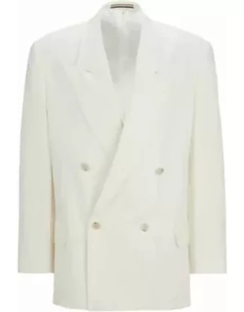 Relaxed-fit jacket in micro-patterned linen- White Men's Sport Coat
