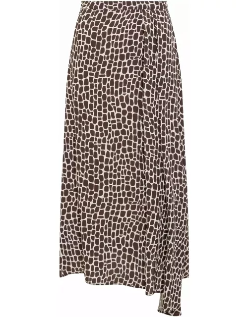 MSGM Asymmetrical Long Skirt With Brown Animalier Print
