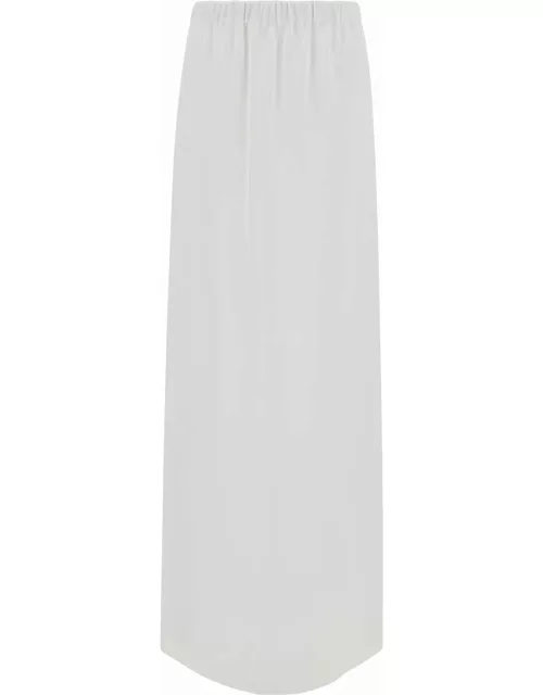 Fabiana Filippi Long White Skirt With Split And Elastic Waistband In Viscose Woman