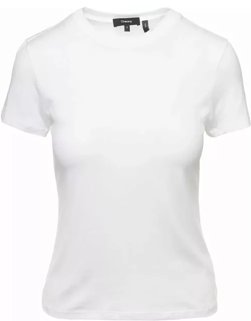 Theory Fitted White Crewneck T-shirt In Cotton Woman