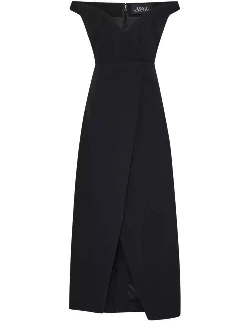 Solace London Black Midi Dress With Flared Skirt And Asymmetric Vent In Polyester Woman