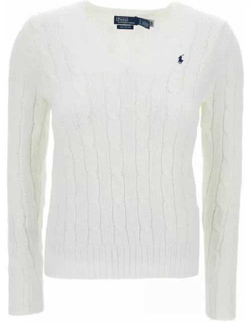 Polo Ralph Lauren kimberly White Cable-knit Pullover With Pony Embroidery In Cotton Woman