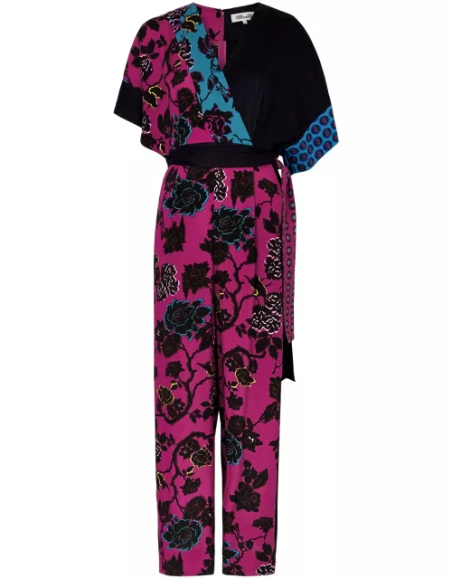 Diane Von Furstenberg Rinna Printed Crepe de Chine Jumpsuit - Black