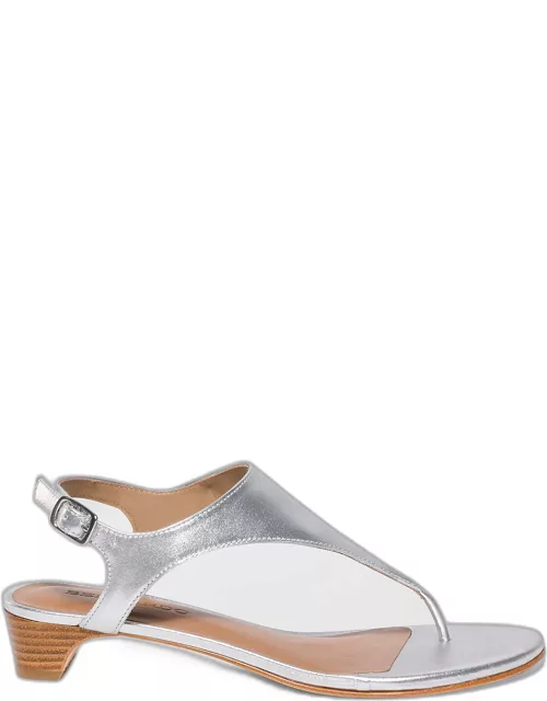 Metallic Low-Heel Thong Slingback Sandal