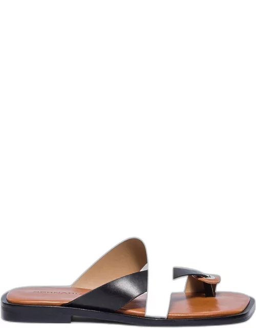 Tricolor Leather Toe-Ring Slide Sandal