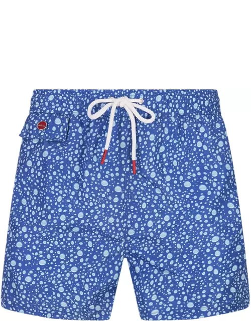 Kiton Blue Swim Shorts With Water Drops Pattern