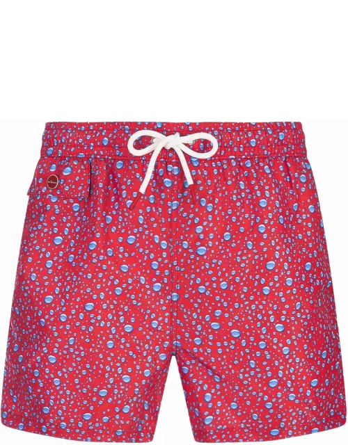 Kiton Red Swim Shorts With Water Drops Pattern