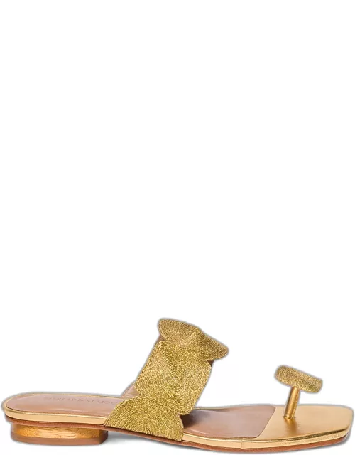 Metallic Raffia Thong Flat Slide Sandal