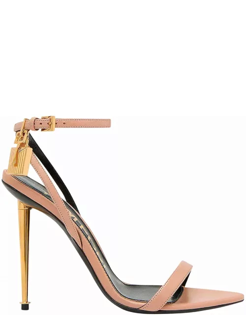 Tom Ford Pink Sandals With Metal Heel And Padlock In Leather Woman