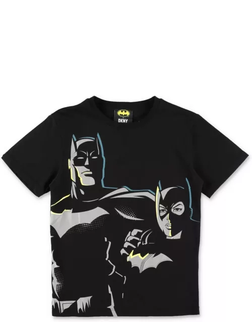 Dkny X Batman T-shirt Nera In Jersey Di Cotone Bambino