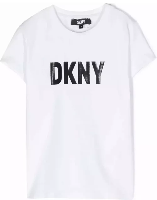 Dkny T-shirt Nera In Jersey Di Cotone Bambino