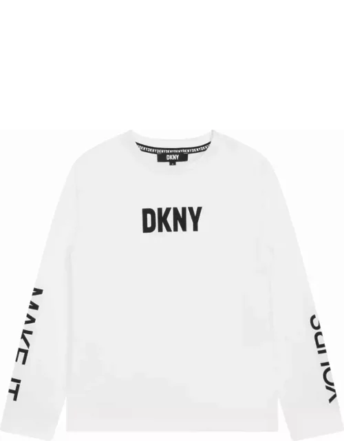 Dkny T-shirt Nera In Jersey Di Cotone Bambino