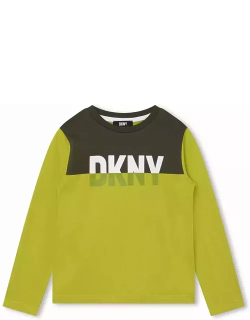 Dkny T-shirt Verde Con Pannelli A Contrasto Bambino