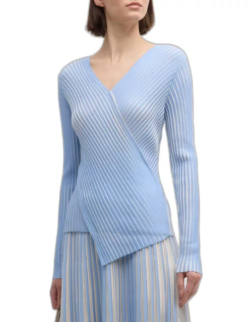 Ribbed Colorblock Faux Wrap Sweater