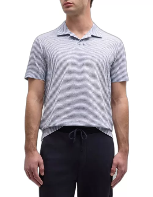 Men's Cotton-Linen Stripe Polo Shirt