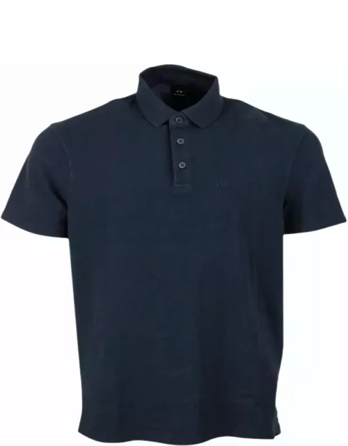 Armani Collezioni 3-button Short-sleeved Pique Cotton Polo Shirt With Logo Embroidered On The Chest