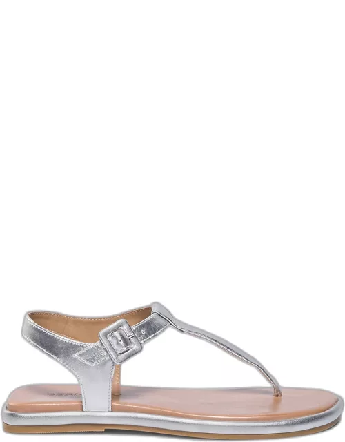 Metallic Leather Thong Ankle-Strap Sandal