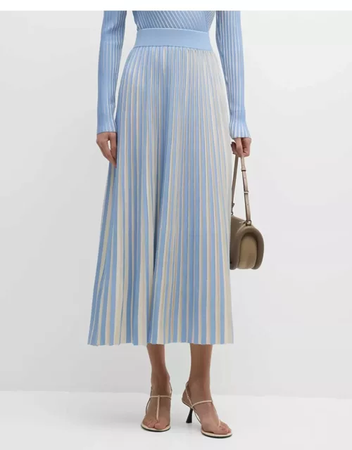 Pleated Colorblock Pointelle-Knit Midi Skirt