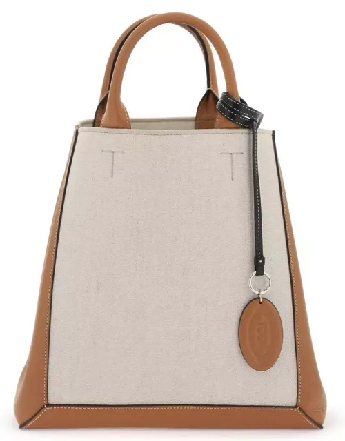TOD'S canvas & leather small tote bag