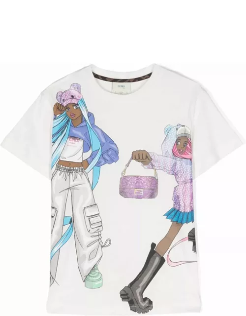 Fendi T-shirt Bianca In Jersey Di Cotone Bambina