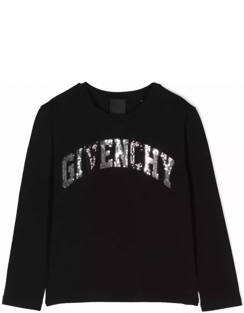 Givenchy T-shirt Nera In Jersey Di Cotone Bambina
