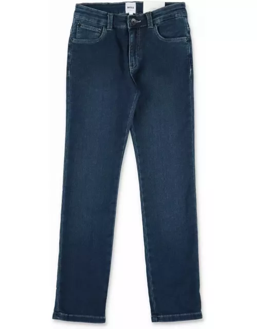 Hugo Boss Jeans Blu Scuro In Denim Di Cotone Stretch Bambino