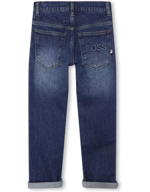 Hugo Boss Jeans Blu Navy Stretch In Denim Di Cotone Bambino