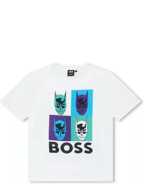 Hugo Boss X Batman T-shirt Bianca In Jersey Di Cotone Bambino