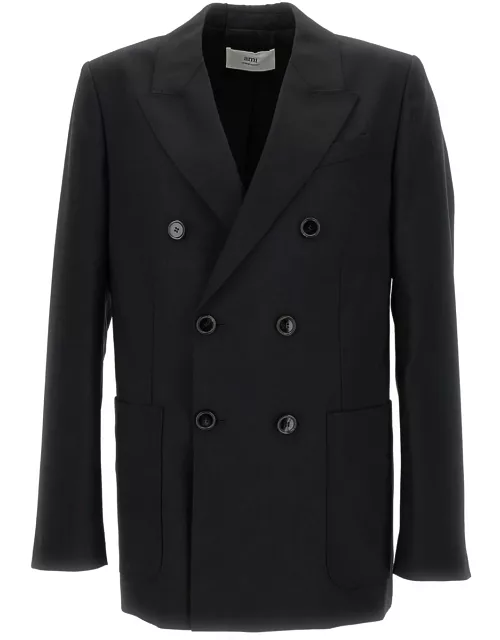 Ami Alexandre Mattiussi Black Double Breasted Blazer With Buttons In Wool Man
