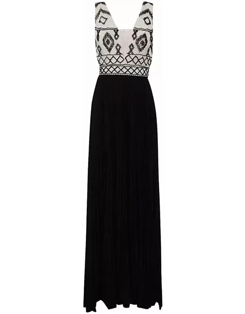 Elisabetta Franchi Pleated Sleeveless Long Dress With Paillette