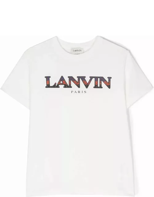 Lanvin T-shirt Bianca In Jersey Di Cotone Bambino