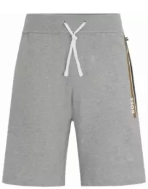Drawstring shorts in French terry with stripes and logo- Grey Men's Loungewear