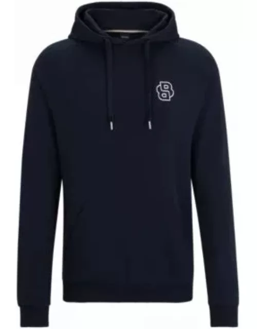 Cotton-terry regular-fit hoodie with double monogram- Dark Blue Men's Loungewear