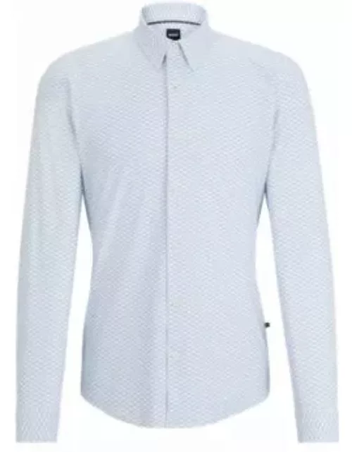 Slim-fit shirt in printed performance-stretch jersey- White Men's Casual Shirt