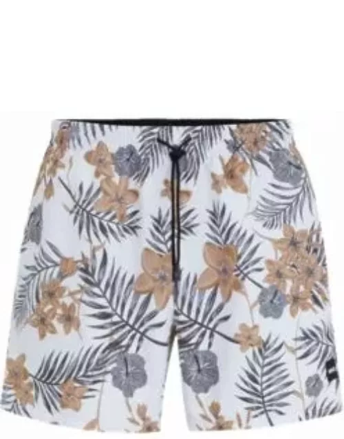 Tropical-print quick-drying swim shorts with logo badge- White Men's Swim Short