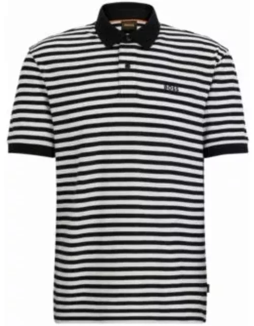 Cotton-piqu polo shirt with horizontal stripe- Black Men's Polo Shirt