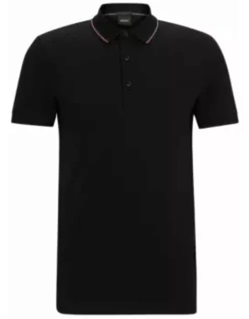 Cotton-piqu slim-fit polo shirt with tonal logo- Black Men's Polo Shirt