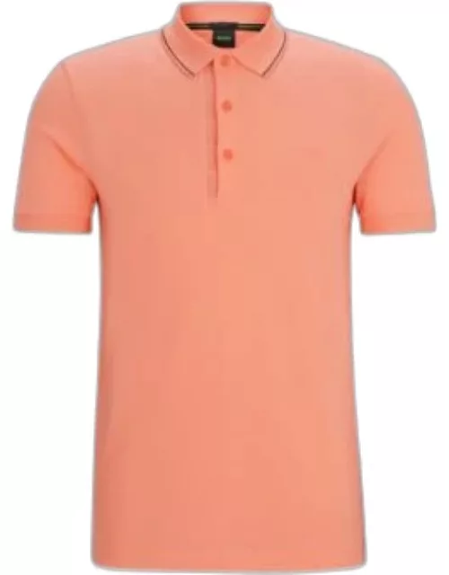 Cotton-piqu slim-fit polo shirt with tonal logo- Light Red Men's Polo Shirt