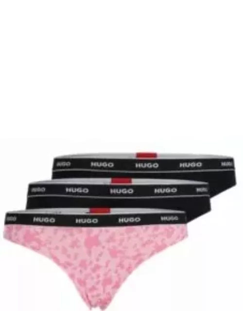 Three-pack of stretch-cotton thongs with logo waistbands- Pink Women's Underwear, Pajamas, and Sock