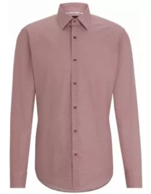 Regular-fit shirt in geometric-printed stretch-cotton poplin- light pink Men's Shirt
