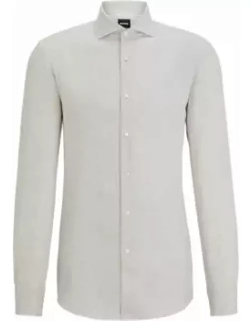 Slim-fit shirt in linen with spread collar- Khaki Men's Shirt