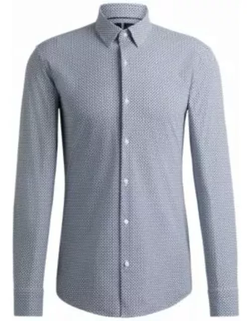 Slim-fit shirt in printed performance-stretch material- Blue Men's Shirt