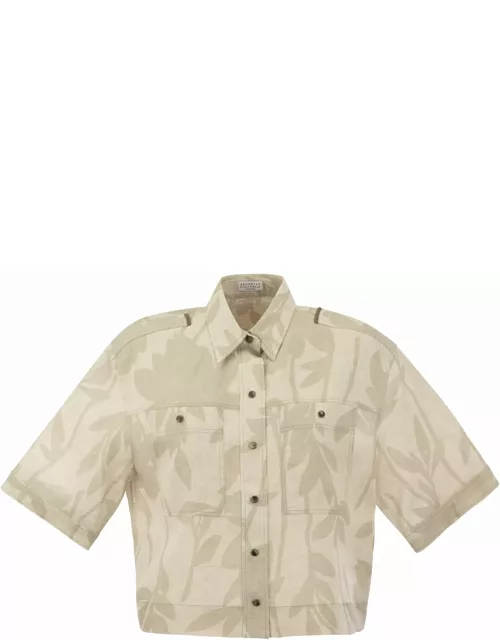 Brunello Cucinelli Ramage Print Linen Shirt With Shiny Tab