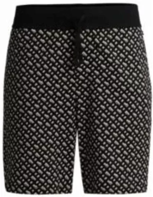 Interlock-cotton pajama shorts with monogram pattern- Khaki Men's Nightwear