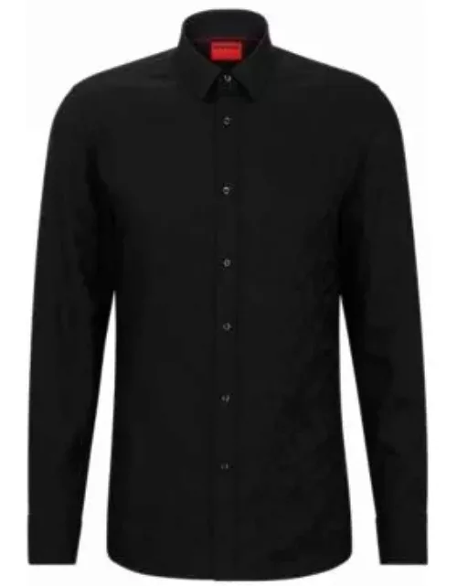 Extra-slim-fit cotton shirt with jacquard-woven pattern- Black Men's Shirt