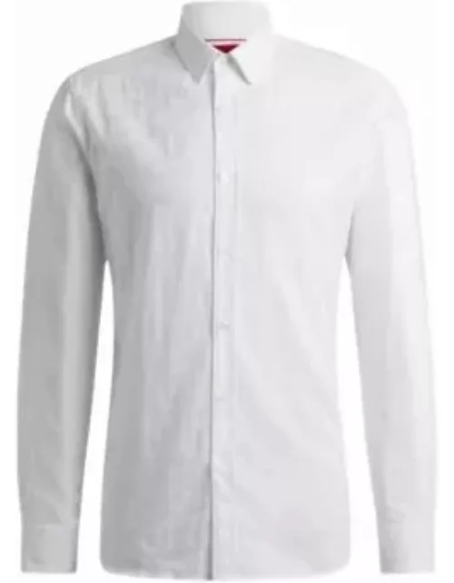 Extra-slim-fit cotton shirt with jacquard-woven pattern- White Men's Shirt
