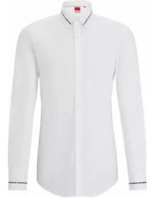 Slim-fit shirt with piped collar and cuffs- White Men's Shirt